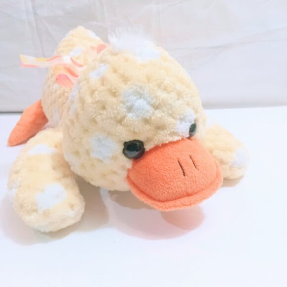 Yellow Duck Plush Stuffed Animal Toy Orange Laying Down Bow 15 in. Plush - Picture 5 of 9